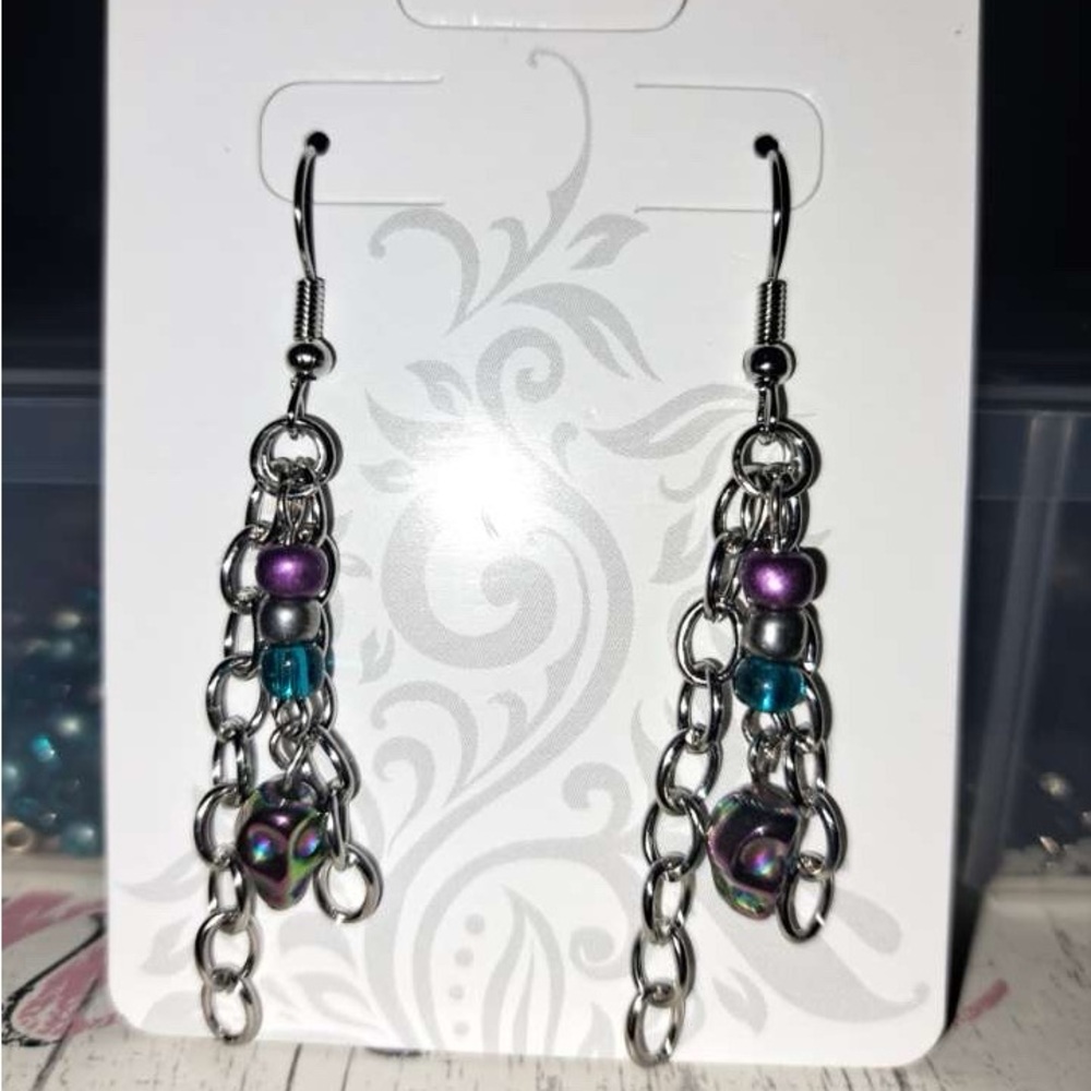 Elegant Silver and Purple Dangle Earrings